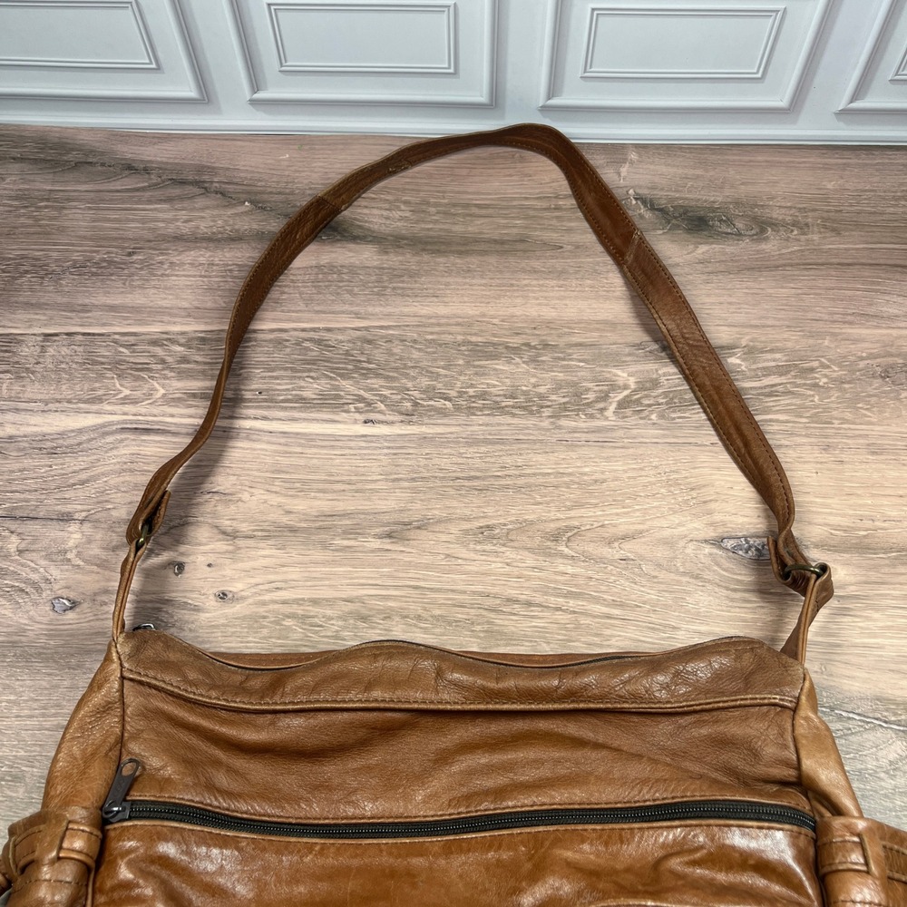 Vintage Leather Crossbody Shoulder Bag Brown Multi-Pocket Purse Mexico - Picture 5 of 16